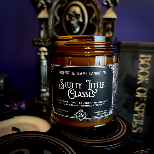 Slutty Little Glasses Candle, Old Books Chai Bourbon