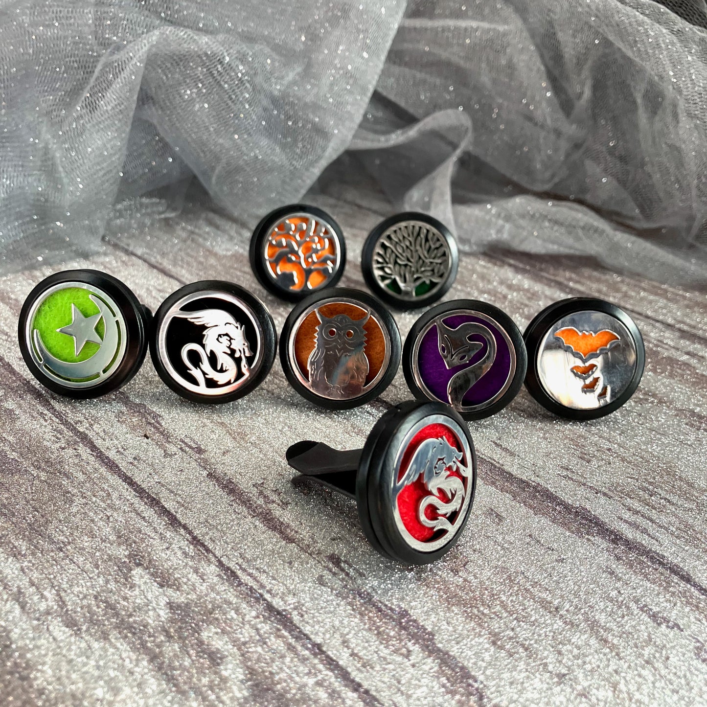 Black and Silver Car Diffuser Clips