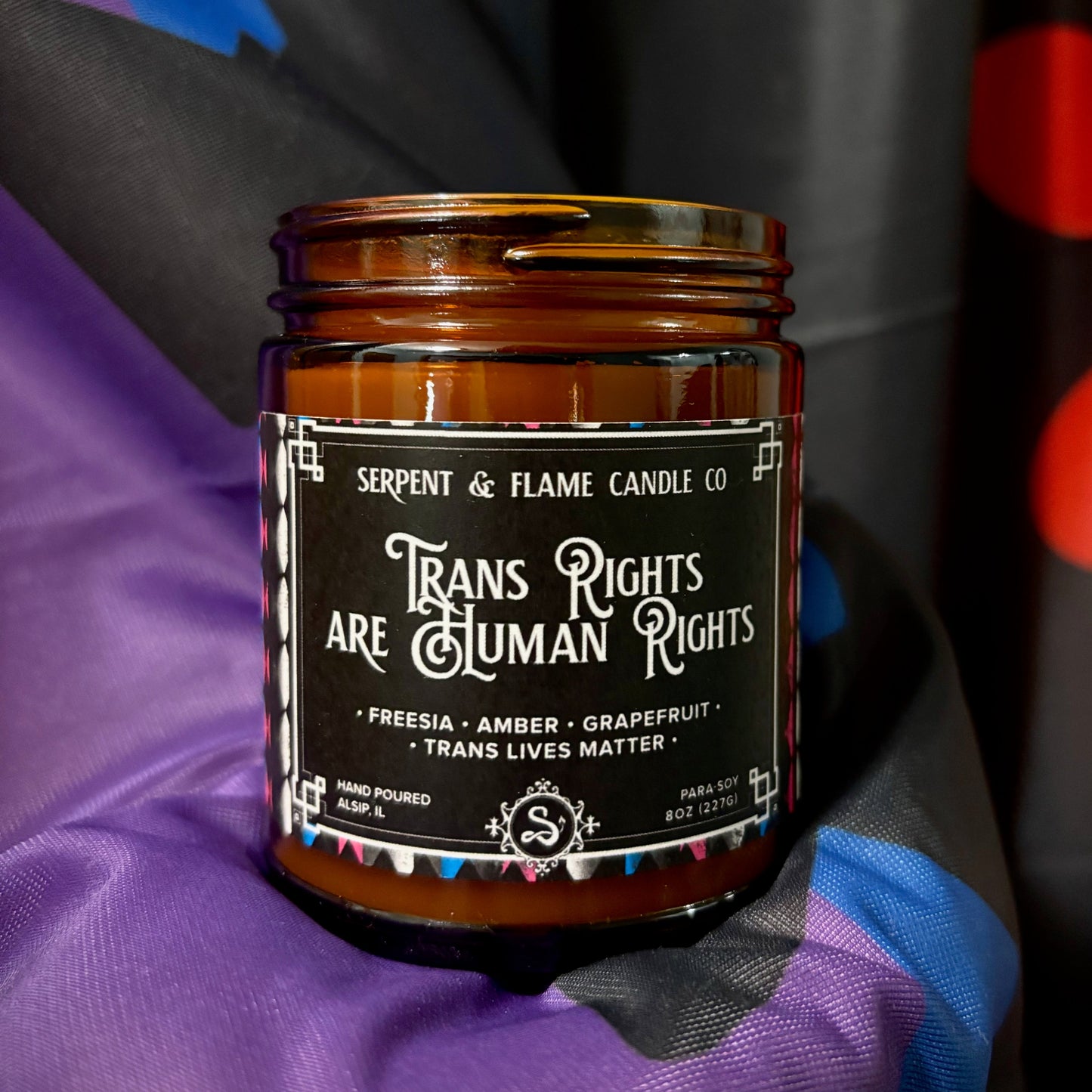 Trans Rights Are Human Rights Candle, Freesia Amber