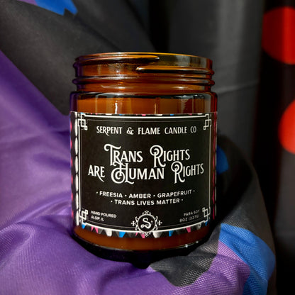 Trans Rights Are Human Rights Candle, Freesia Amber