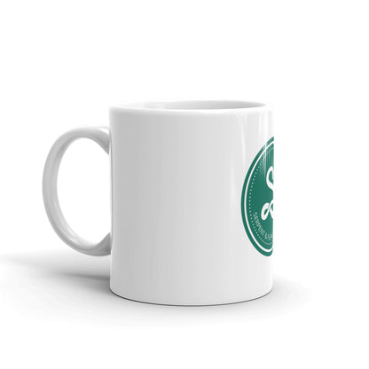 Serpent and Flame Round Logo White glossy mug