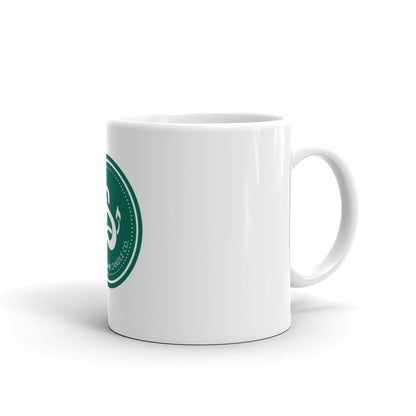 Serpent and Flame Round Logo White glossy mug