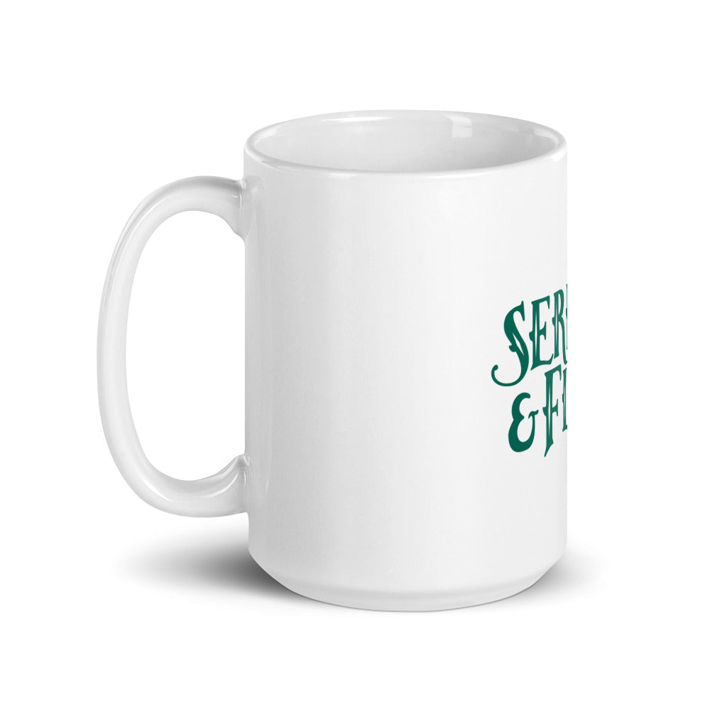 Serpent and Flame Logo White glossy mug