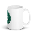 Serpent and Flame Round Logo White glossy mug